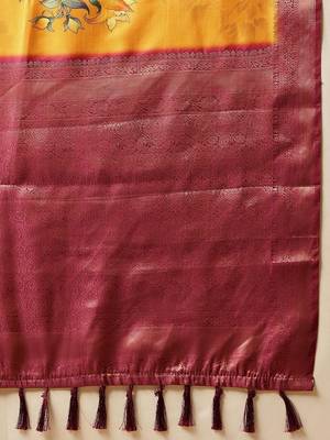Mustard printed art silk ethnic saree with blouse piece 5