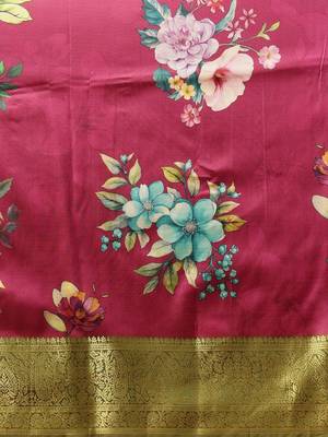 Pink printed art silk ethnic saree with blouse piece 5