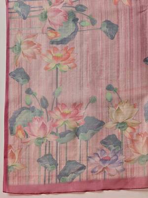 Pink printed tissue traditional saree with blouse piece 4