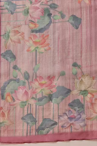 Pink printed tissue traditional saree with blouse piece