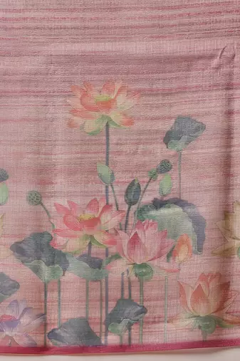 Pink printed tissue traditional saree with blouse piece