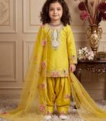 yellow pure heavy natural crepe salwar suit set with heavy embroidery sequence work - designer party wear