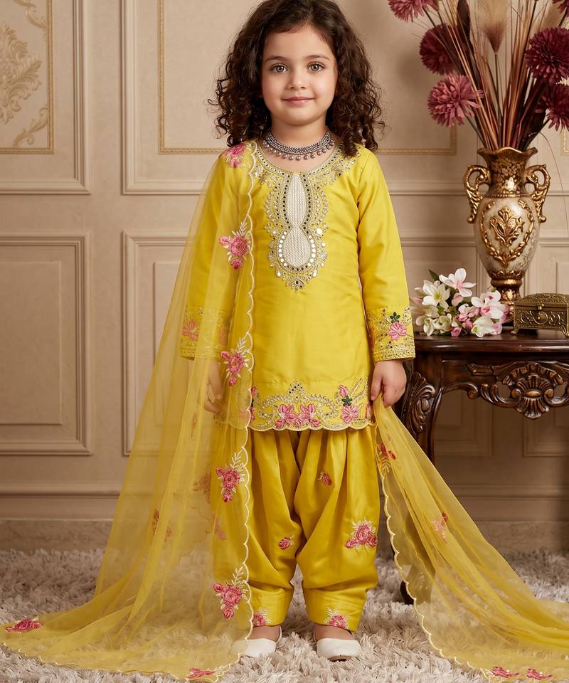 yellow pure heavy natural crepe salwar suit set with heavy embroidery sequence work - designer party wear