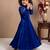 royal blue heavy viscose  velvet gown set with heavy embroidery sequence work - designer party wear