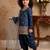 Navy blue heavy chinon silk salwar suit set with digital print work with embroidered sequence work