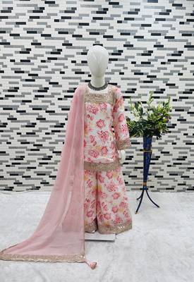 multi heavy chinon salwar suit set with embroidery sequnece work with digital print work - designer party wear 4