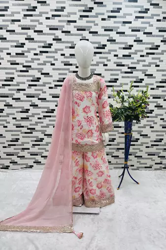 multi heavy chinon salwar suit set with embroidery sequnece work with digital print work - designer party wear