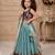 sky blue heavy chinon silk with embroidery sequence work with soft printed work - designer party wear