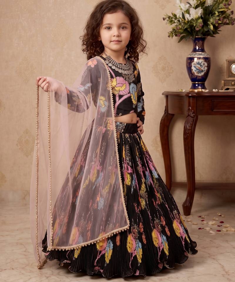 black heavy chinon silk with digital print work with diamond work - designer party wear