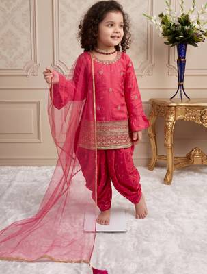 Pink heavy chinon silk salwar suit set with digital print work with embroidered sequence work 2