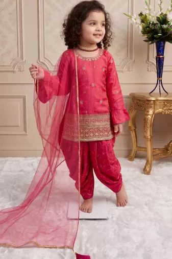 Pink heavy chinon silk salwar suit set with digital print work with embroidered sequence work