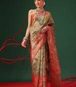 Green woven tissue party wear saree with blouse piece