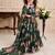 green heavy faux georgette  gown set with digital print work - designer party wear