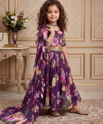 wine heavy faux georgette  gown set with digital print work - designer party wear 2