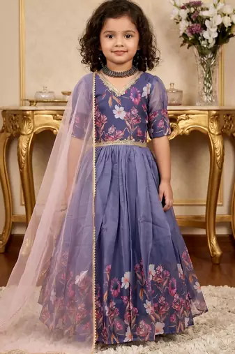 multi taby silk organza gown set with digital print work - designer party wear
