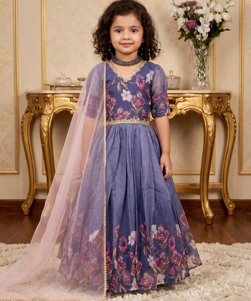 multi taby silk organza gown set with digital print work - designer party wear