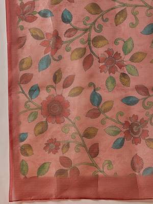 Peach printed tissue traditional saree with blouse piece 4