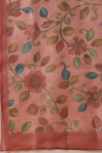 Peach printed tissue traditional saree with blouse piece