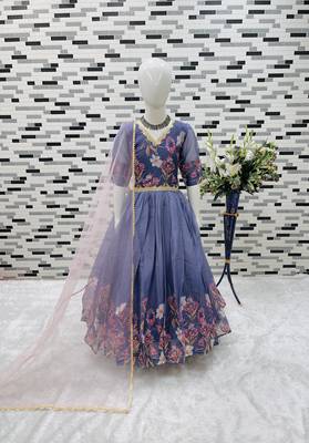multi taby silk organza gown set with digital print work - designer party wear 2