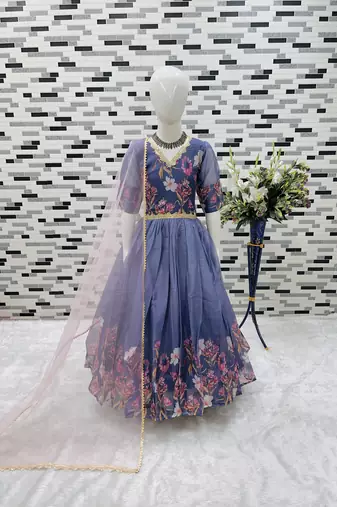 multi taby silk organza gown set with digital print work - designer party wear