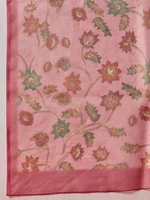 Pink printed tissue traditional saree with blouse piece 5