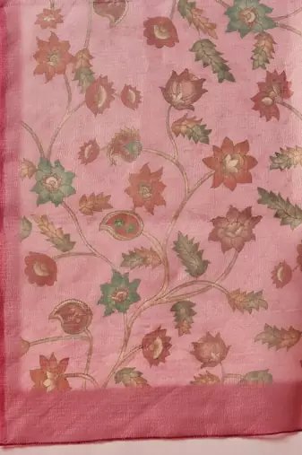 Pink printed tissue traditional saree with blouse piece