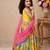 yellow heavy chinon gown set with embroidery sequence work with printed work - designer party wear