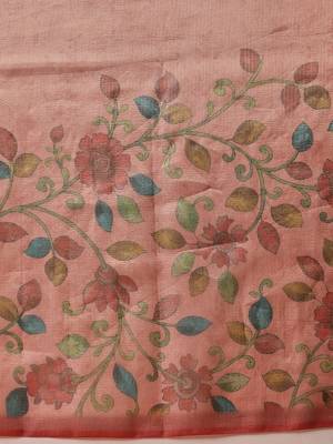 Peach printed tissue traditional saree with blouse piece 5