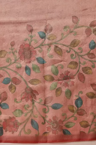 Peach printed tissue traditional saree with blouse piece