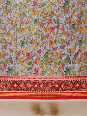 Blue printed silk cotton ethnic saree with blouse piece 5