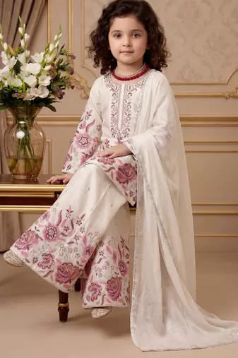 off white heavy chinon silk salwar suit set with embroidery sequence work - designer party wear