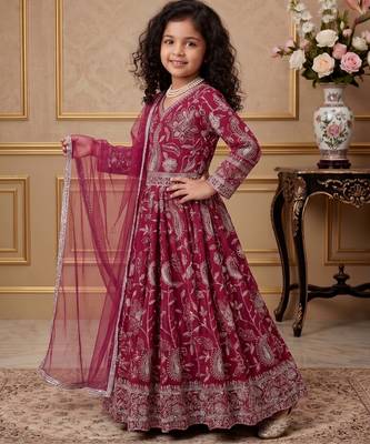 dark pink heavy fox georgette gown set with embroidery sequence work - designer party wear 2