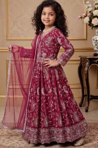 dark pink heavy fox georgette gown set with embroidery sequence work - designer party wear