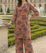 Rust Cotton Schiffli Schiffli Floral Printed co-ord Set Set of 2