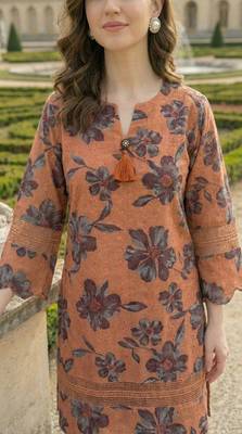 Rust Cotton Schiffli Schiffli Floral Printed co-ord Set Set of 2 2