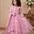 pink heavy fox georgette gown set with soft printed work with lace - designer party wear