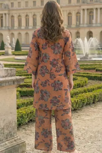 Rust Cotton Schiffli Schiffli Floral Printed co-ord Set Set of 2