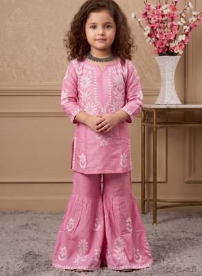 pink heavy rayon cotton ethnic wear set with embroidery work - designer party wear 3