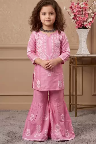 pink heavy rayon cotton ethnic wear set with embroidery work - designer party wear