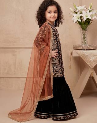 black heavy chinon with embroidery sequnece work with digital print work - designer party wear 3