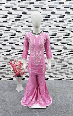 pink heavy rayon cotton ethnic wear set with embroidery work - designer party wear 4