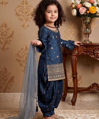 Navy blue heavy chinon silk salwar suit set with digital print work with embroidered sequence work 3