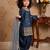 Navy blue heavy chinon silk salwar suit set with digital print work with embroidered sequence work