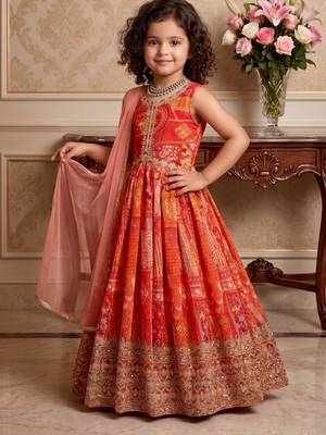 red heavy fox georgette gown set with digital print work with embroidered sequnce work - designer party wear 2
