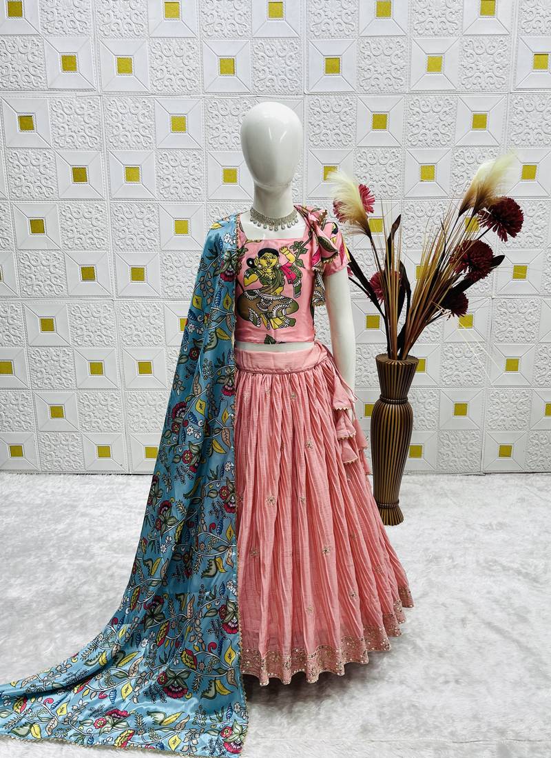 pink heavy chinon silk with soft printed work with dori - designer party wear