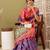 Blue printed silk blend ethnic saree with blouse piece