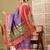 Blue printed silk blend ethnic saree with blouse piece