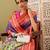 Blue printed silk blend ethnic saree with blouse piece