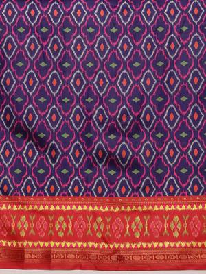 Blue printed silk blend ethnic saree with blouse piece 5