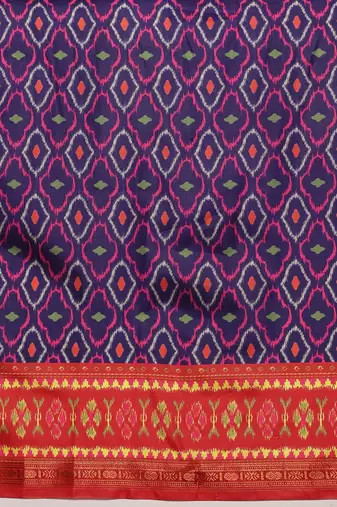Blue printed silk blend ethnic saree with blouse piece